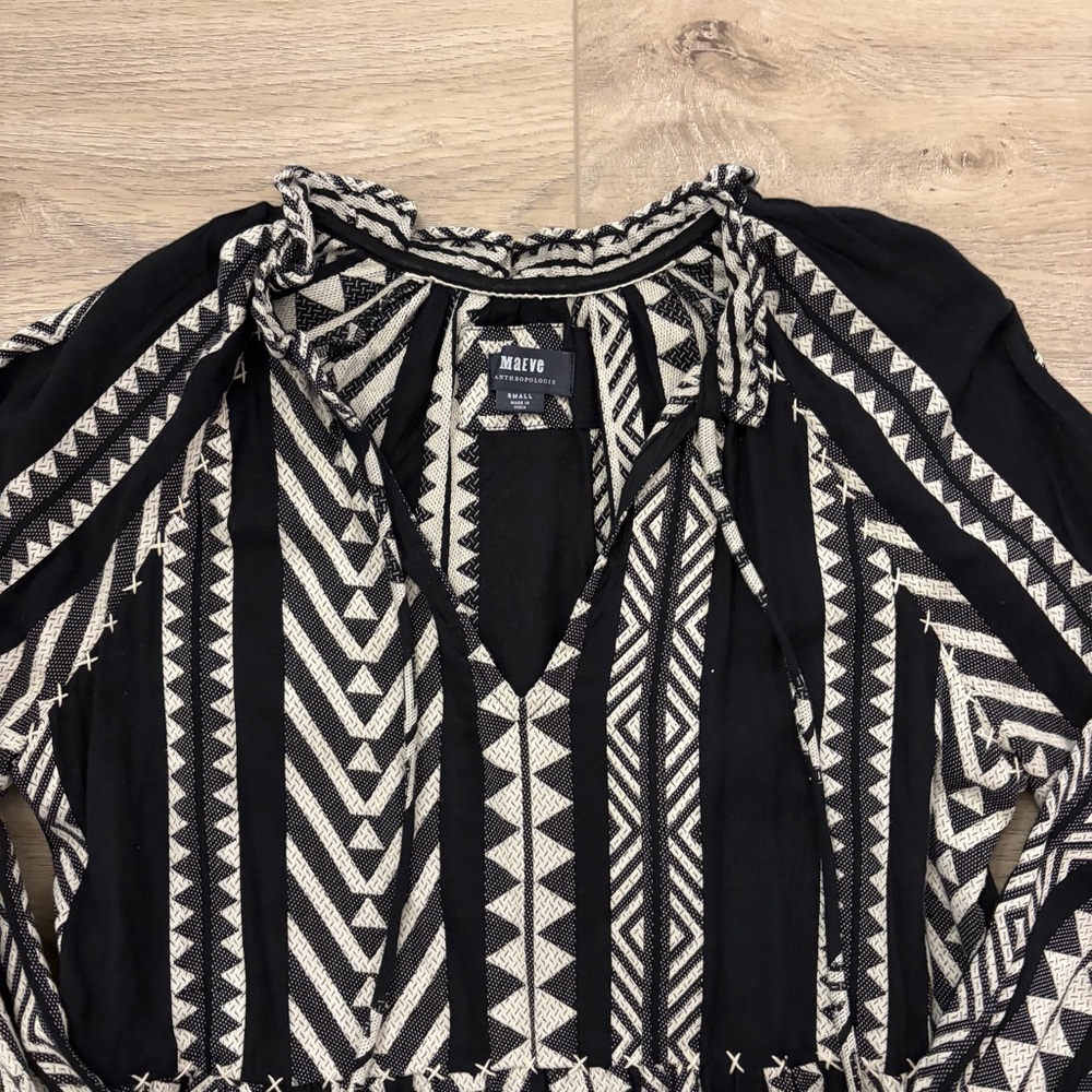Anthropologie Black and White Geometric Long Sleeve Dress - Picture 7 of 7